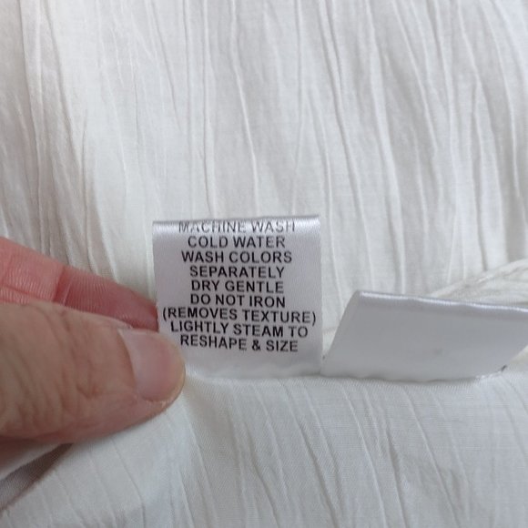 FLAX Ivory 100% Rayon Crinkle Fabric Lightweight Long Sleeve Tunic Top Large - Picture 8 of 8